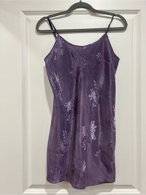 Purple Satin Floral Slip Dress